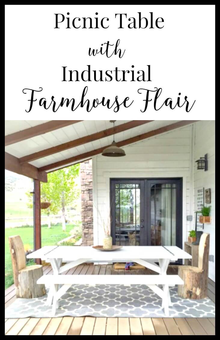 This picnic table with industrial farmhouse flair is the center of my porch decor. Come see how simple it can be to update an unloved table. | Twelveonmain.com