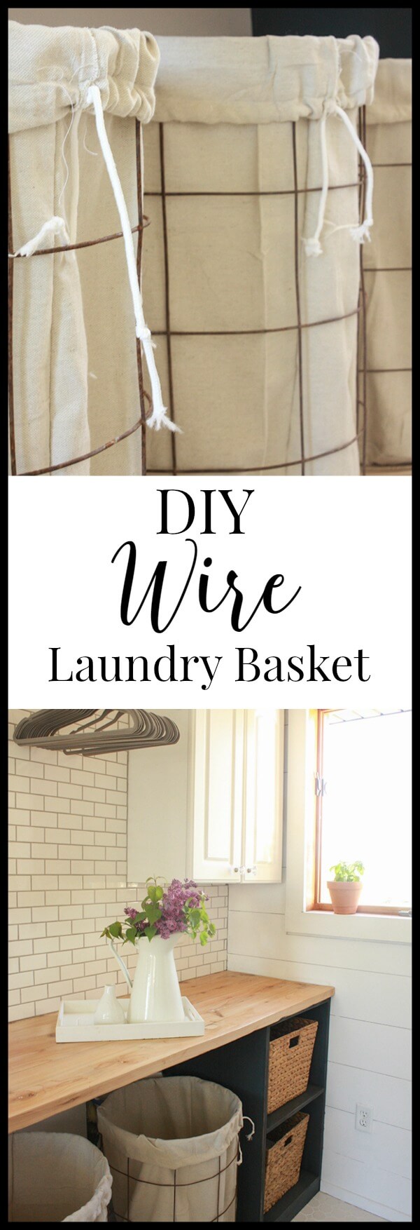 IY wire laundry baskets with drop cloth liners.  These were made in one afternoon and cost less than 40 dollars! | Twleveonmain.com
