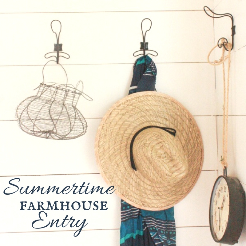 Its easy to update your space each season. Check out my summertime farmhouse entry. Its full of shiplap, raw wood, and summer accessories!