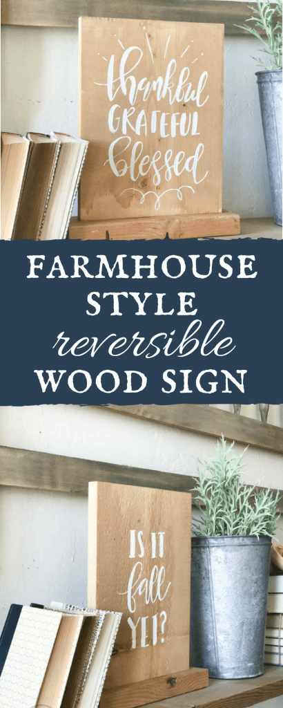 This farmhouse style reversible wood sign was so easy to make and its the perfect rustic piece for your home.