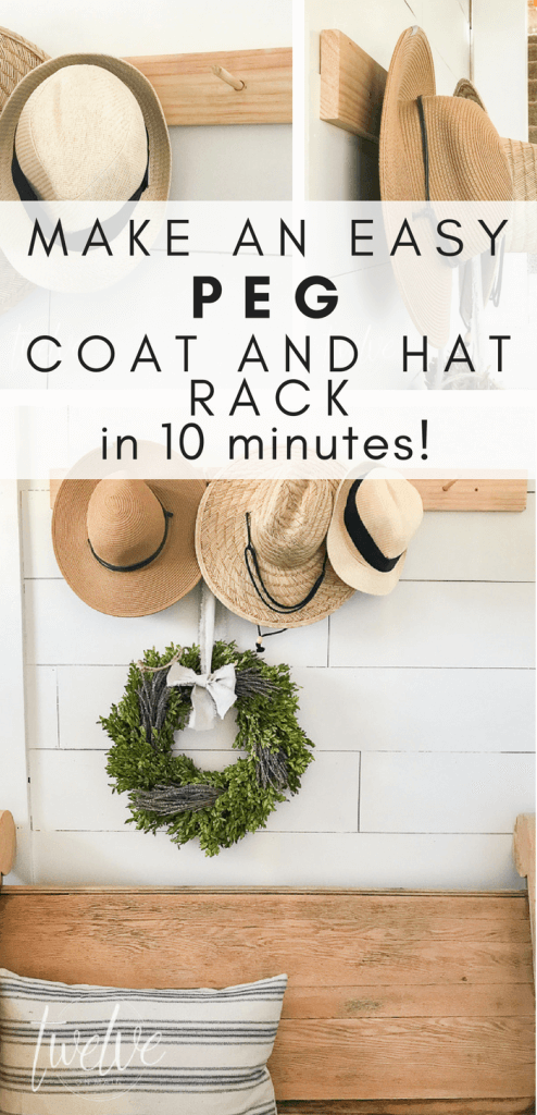 Make this easy DIY peg coat and hat rack in less than 20 minutes and for less than $10 dollars!  This is a stylish place to store your winter coats and hats!