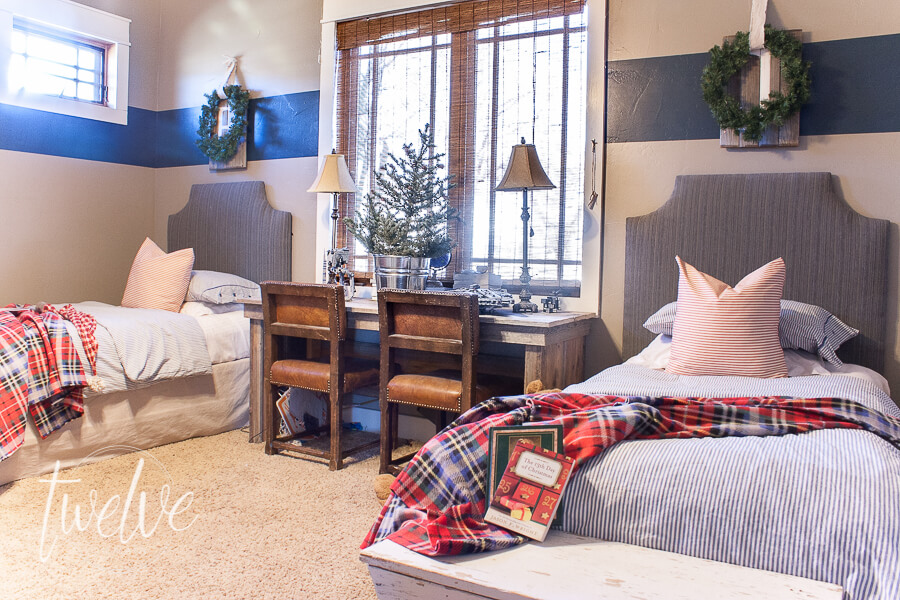Want to decorate your bedroom for Christmas but don't know where to start? You only need a few inexpensive items to create the most cozy Christmas bedroom! Cozy boys bedroom decorated with farmhouse Christmas decor!