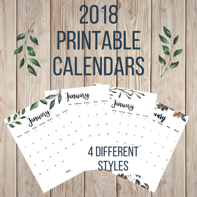 FREE 2018 Printable Calendars