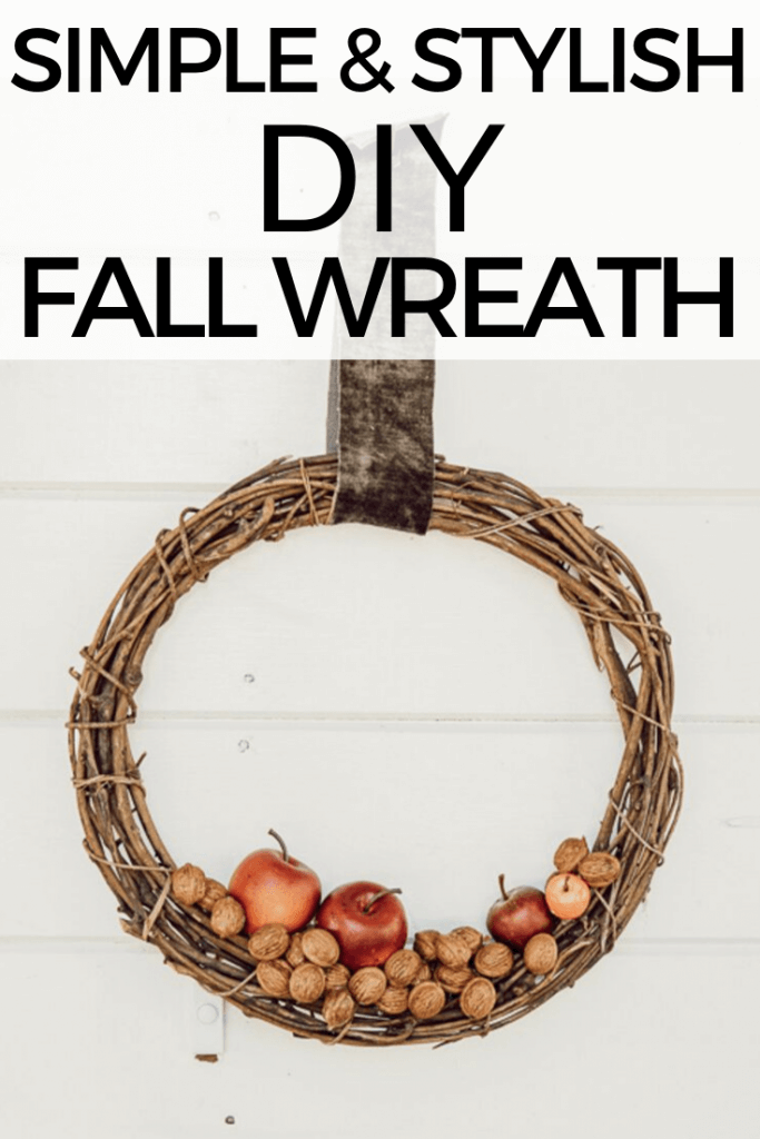How to make a stylish DIY wreath for fall with faux apples and walnuts! These are so easy to make and cost less than store bought wreaths. 