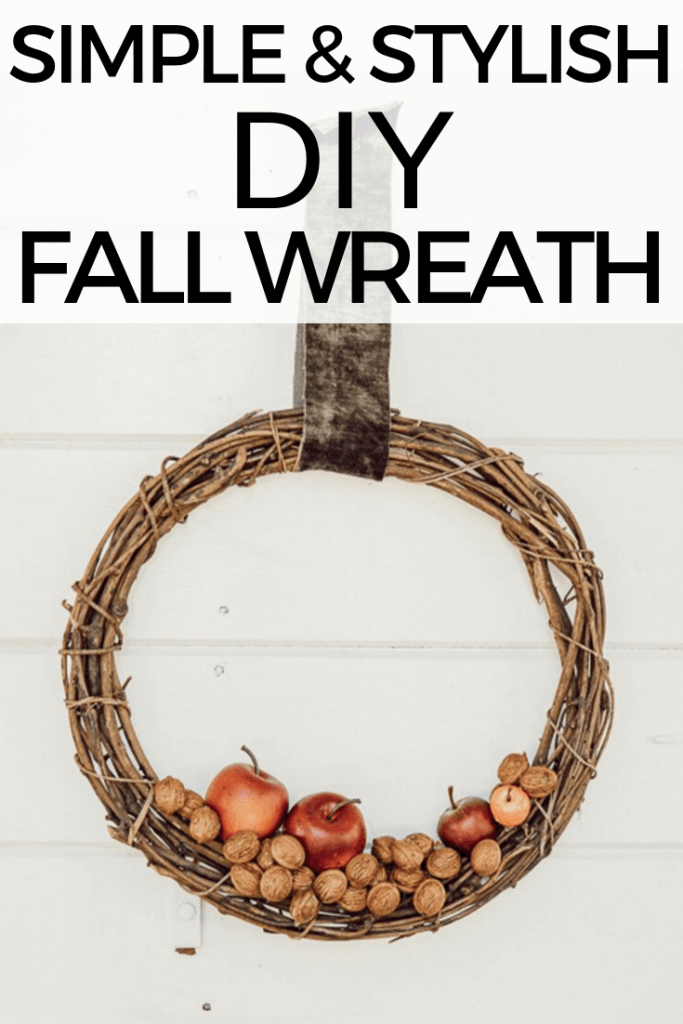 How to make a stylish DIY wreath for fall with faux apples and walnuts! These are so easy to make and cost less than store bought wreaths.
