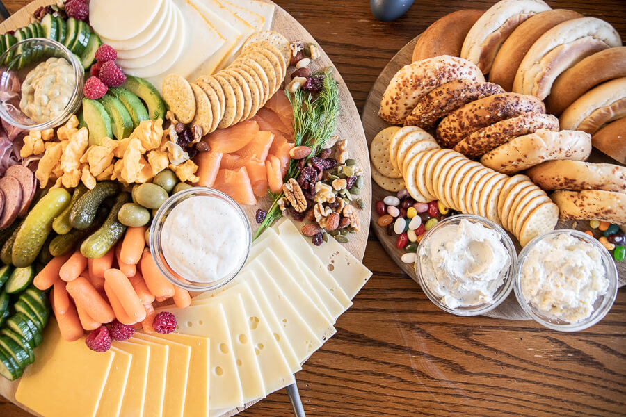 Fun and festive Easter brunch ideas!  Check out this bagel brunch charcuterie board!