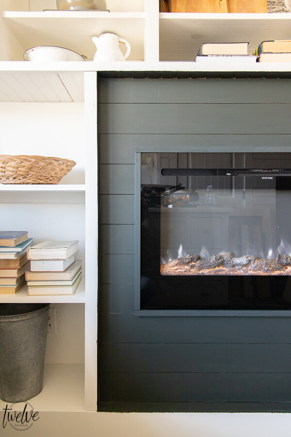 How I used my Wagner paint sprayer to makeover my office bookshelves and how we added a built in electric fireplace to the space in only a couple hours on a Saturday!