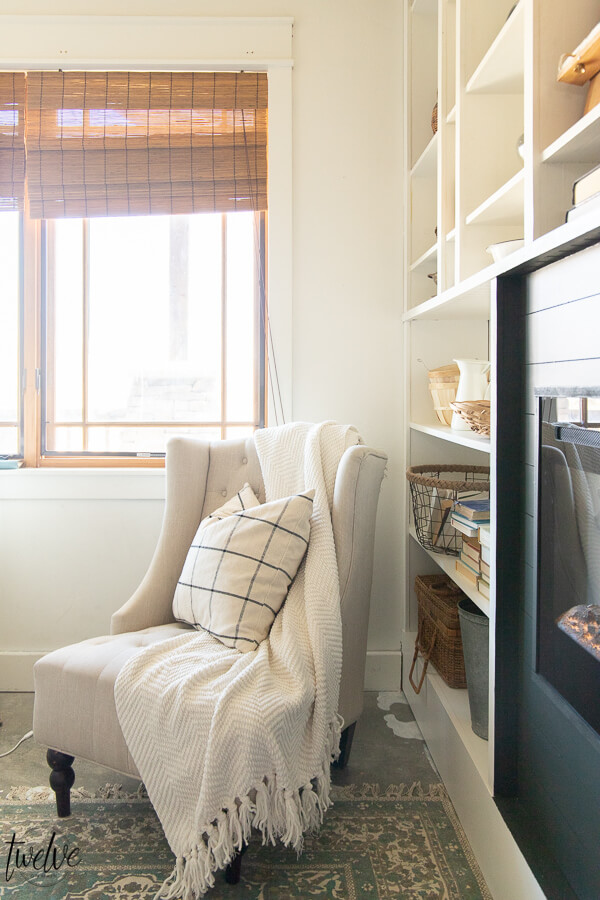 How I used my Wagner paint sprayer to makeover my office bookshelves and how we added a built in electric fireplace to the space in only a couple hours on a Saturday!