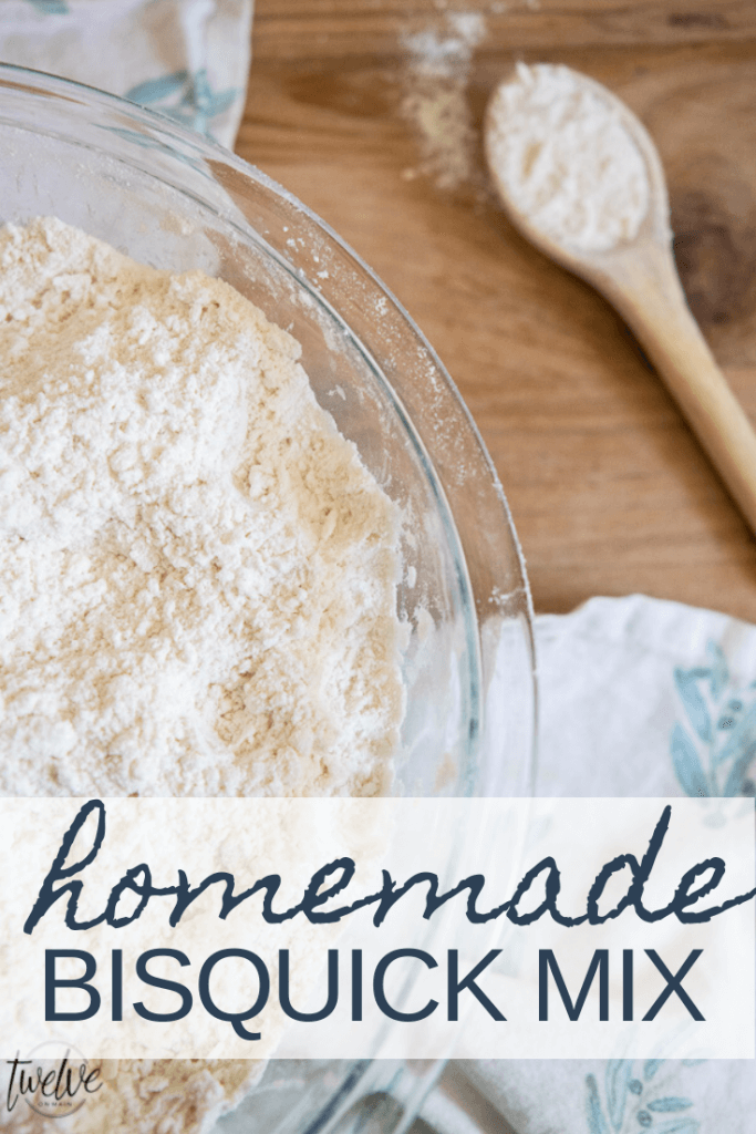 How to make super easy homemade Bisquick mix that has 5 staple ingredients, can be used for tons of recipes including pancakes, waffles, biscuits, dumplings, and even my amazing crustless quiche!