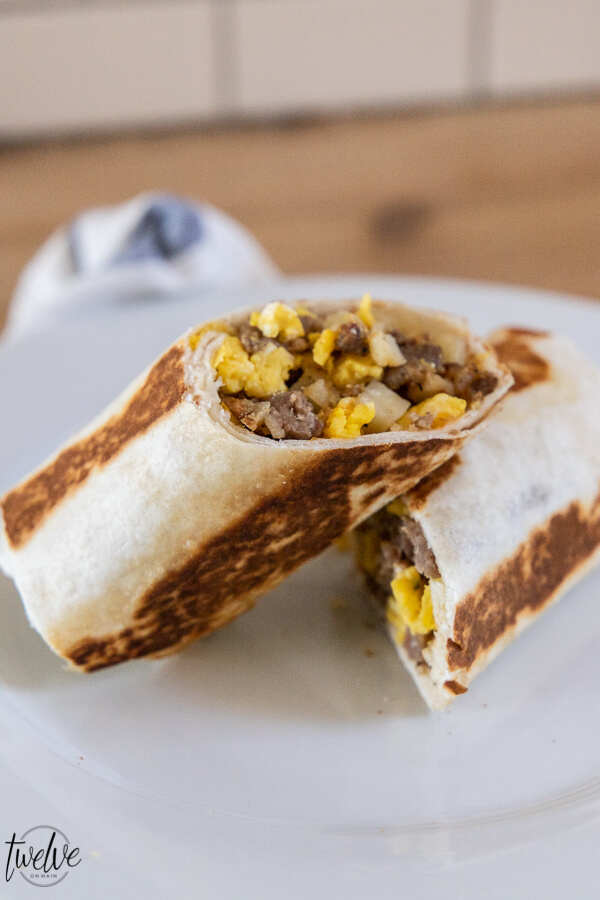 Super easy and super tasty egg, sausage, and potatoe breakfast burrito recipe.  This is one of our favorites, makes enough for leftovers and is a hit!
