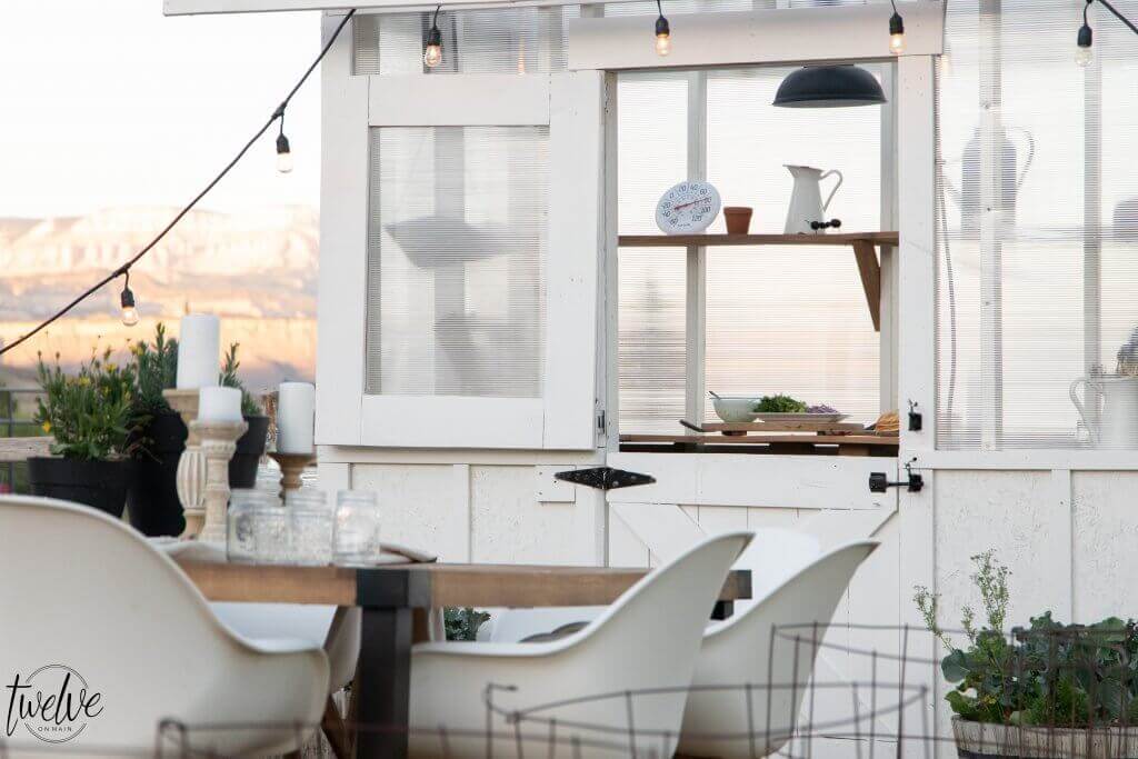 How about creating an outdoor dinner party nestled in the garden, with a gorgeous greenhouse as a backdrop and place to keep the food. Check out this amazing outdoor dining experience and more outdoor dining ideas!