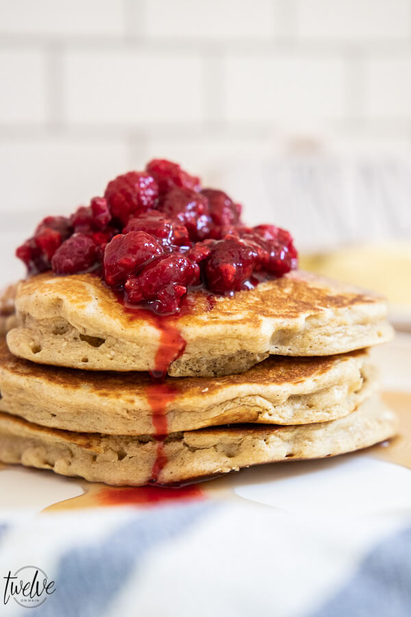 Make these amazing healthy, light, and fluffy oatmeal pancakes today! They will change your mornings! The oatmeal helps you feel full longer and with 14 grams of protein, you are sure to get that energy you need for a busy day. These are a great alternative to traditional pancakes.