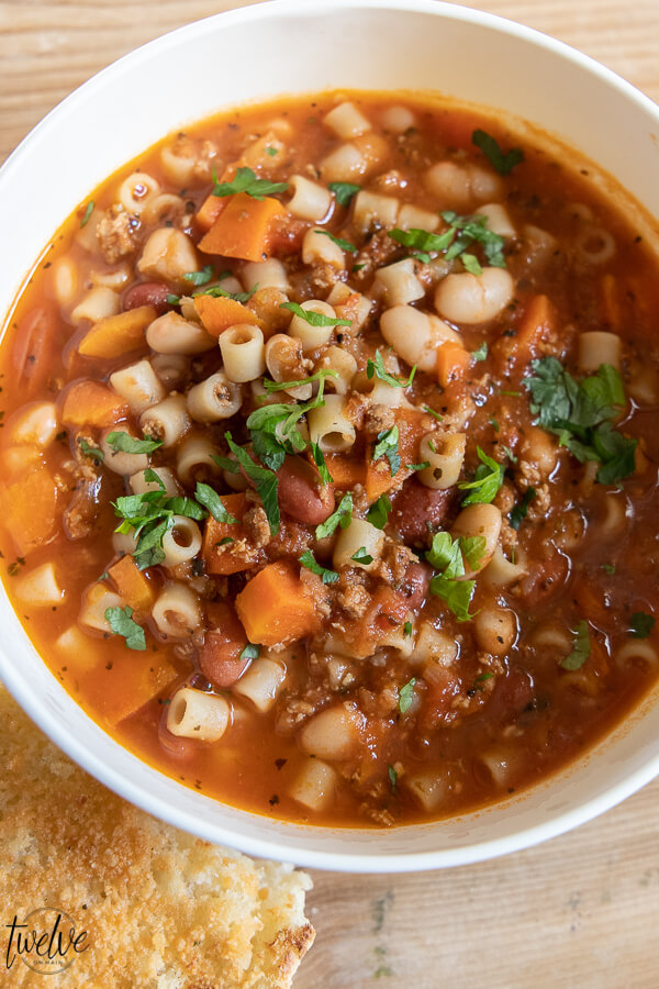 Amazing hearty pasta fagioli soup! This is so flavorful, hearty and good for you! Try this soup no a cold winter day and make enough to have some for lunch the next!