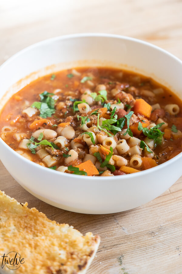Try my amazing hearty and flavorful pasta fagioli recipe! This is healthy, and has so many yummy textures and the flavor is perfect!