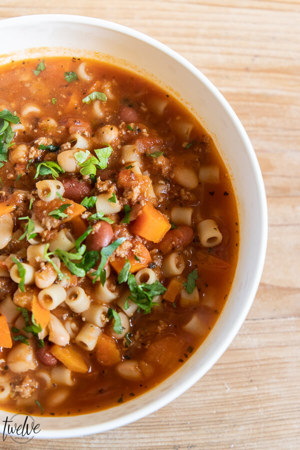 Amazing hearty pasta fagioli soup! This is so flavorful, hearty and good for you! Try this soup no a cold winter day and make enough to have some for lunch the next!