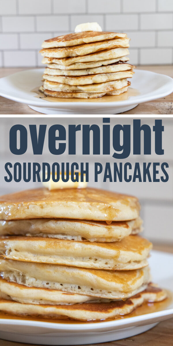How to make amazing overnight sourdough pancakes that are good for you.  They have all those good benefits from long ferment sourdough because they get to sit overnight! When you wake up its as easy as stirring the batter up, and cooking up some amazing, flavorful, light and fluffy sourdough pancakes.