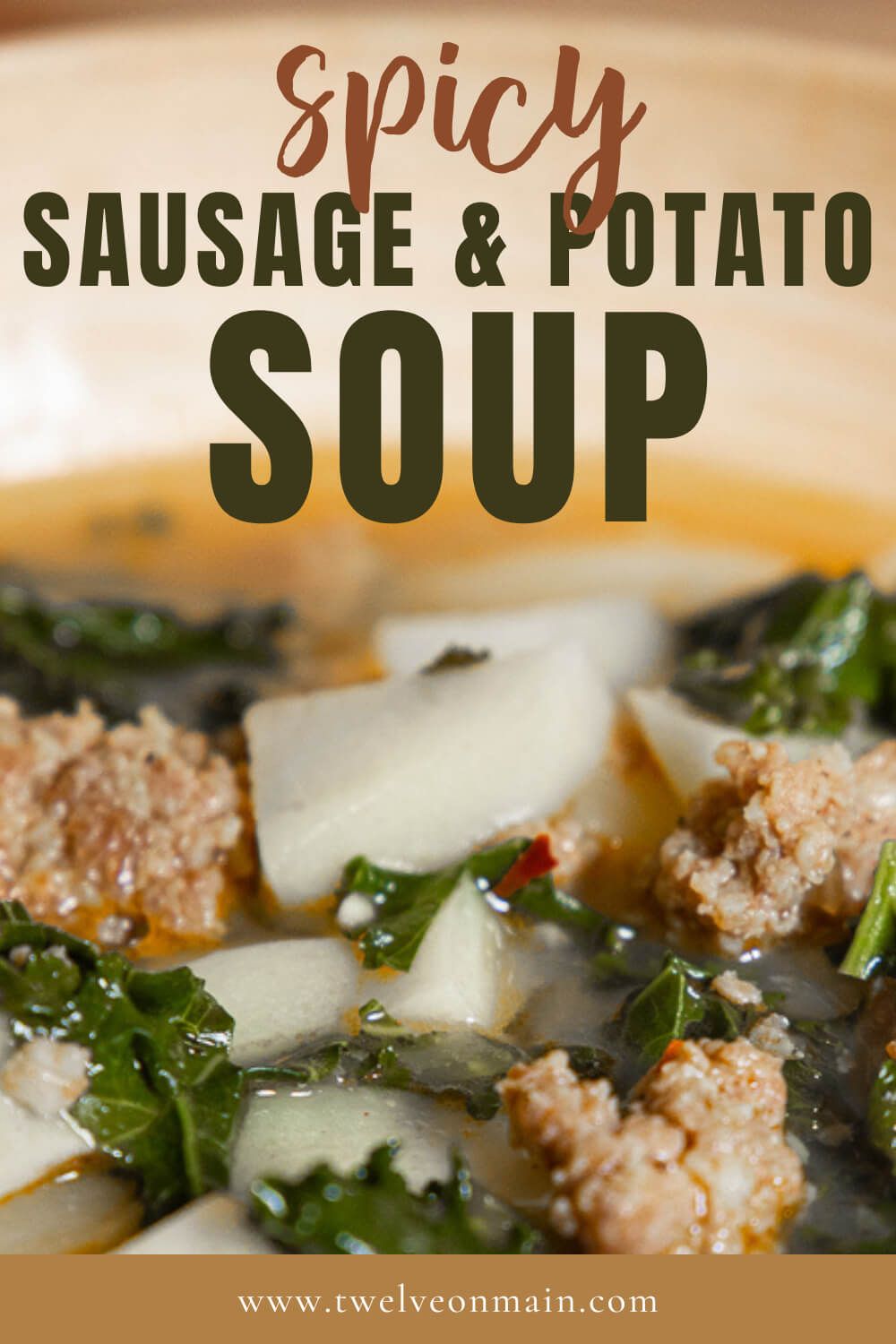 This sausage, kale and potato sup is made even better using spicy sausage! Try this spicy sausage and potato soup today! The flavor is out of this world! It is perfect for a rainy day or a busy weeknight dinner!