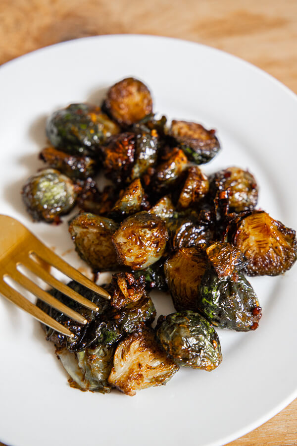 Air Fryer Roasted Maple and Balsamic Brussel Sprouts Twelve On Main
