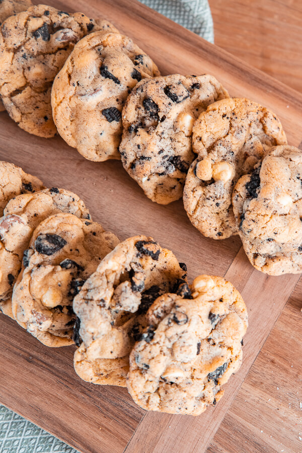 The combination or Oreos, milk chocolate chips and white chocolate chips in these cookies are what dreams are made of.  These cookies are soft and gooey, full of yummy bits and are a crowd pleaser.
