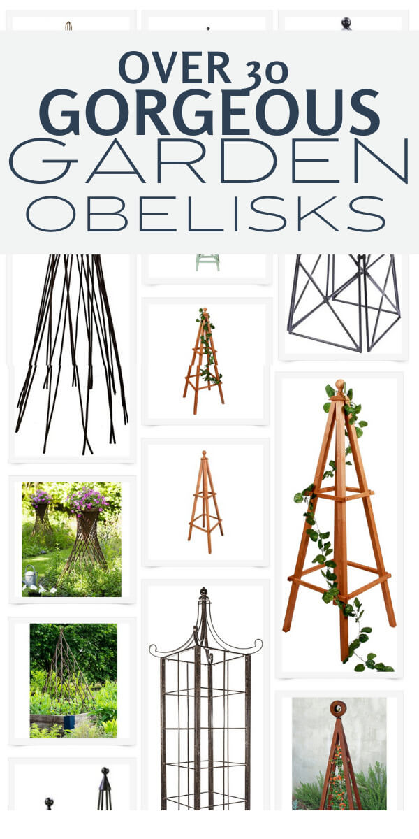 Over 30 garden obelisk trellis ideas that are perfect for your small or large garden! Add these to your outdoor space now!  These add vertical design to your otherwise flat garden area, while also giving support to plants that need it.