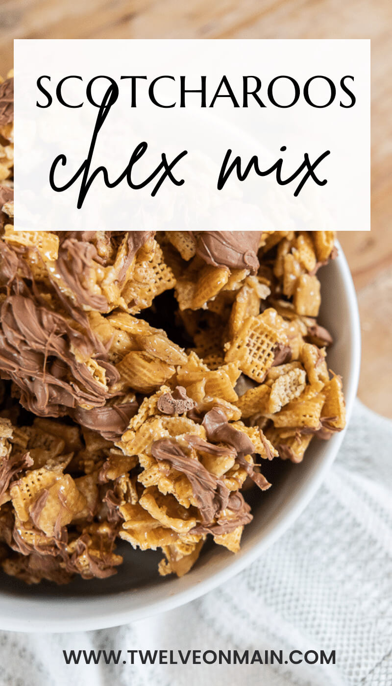 This ooey gooey Scotcharoos chex mix is the perfect treat! With peanut butter, chex cereal, chocolate and butterscotch its the perfect treat.