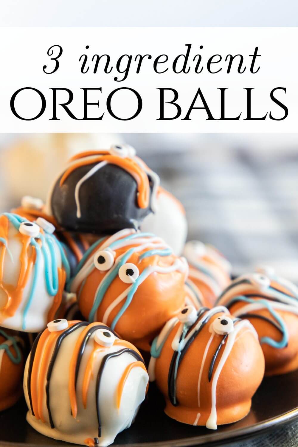 Make these adorable 3 ingredient Oreo balls perfect for Halloween! You can make these 3 ingredient oreo truffle balls for any occasion.