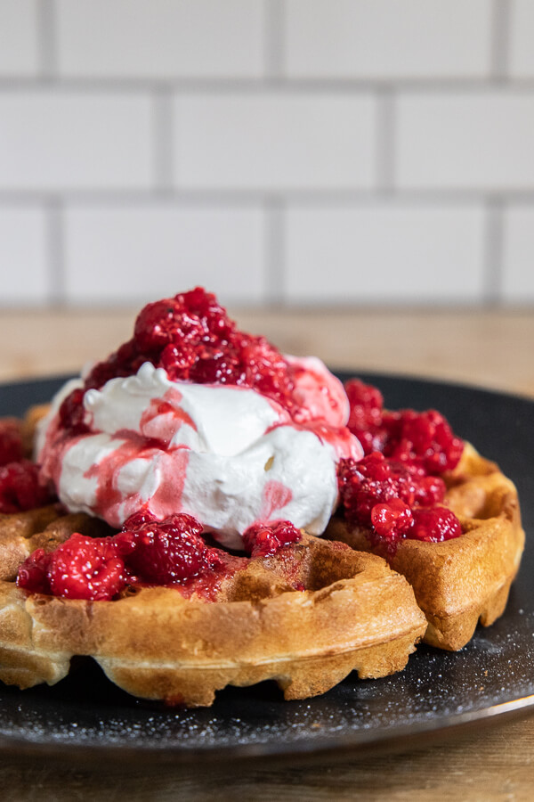 Make these crispy, light and fluffy overnight sourdough waffles right now! Use your sourdough discard, it takes a couple of minutes to make.