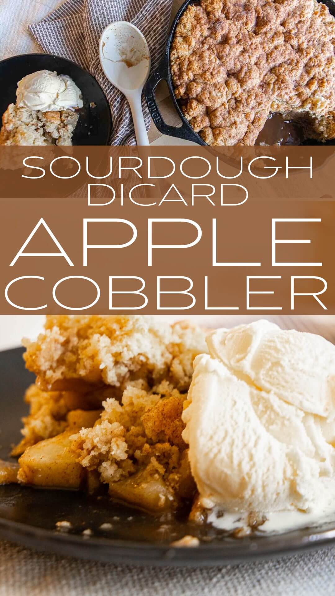 This decadent sourdough apple cobbler dessert is one of our favorites! It is a great way to use sourdough discard. With a soft biscuit topping and spiced apple filling it screams fall.