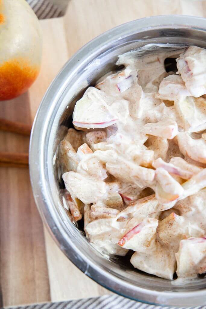 Make this easy 4 ingredient apple salad that is a great high protein snack or dessert! Its easy to make and tastes amazing.